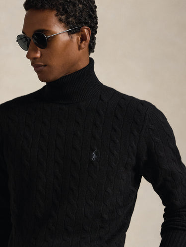 Black Cable-Knit High-Neck Sweater