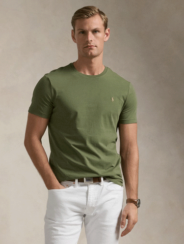 RALPH LAUREN-T-shirt Girocollo Custom Slim Fit Verde Militare-TRYME Shop