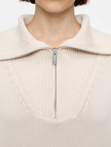 Kurzer Pullover mit halbem Reißverschluss Beige