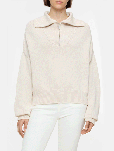 CLOSED-Maglione Corto con Mezza Zip Beige-TRYME Shop
