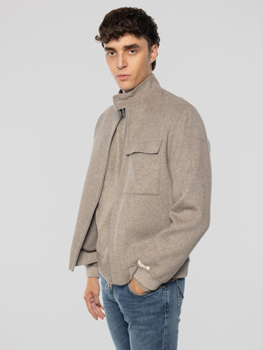 Kurze Arturo-Jacke aus Double mit Reißverschluss Taubengrau