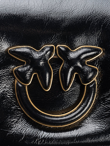 Puff tas van leer met zachte naplack look zwart