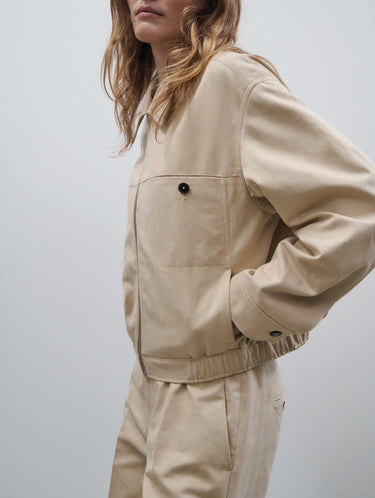 Worker-Jacke aus Baumwolle und Leinen Beige