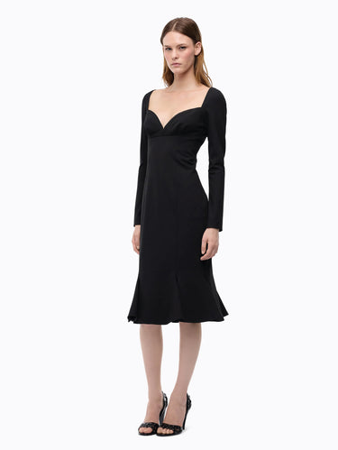 PINKO-Abito Midi in Tessuto Tecnico con Scollo a Cuore Nero-TRYME Shop