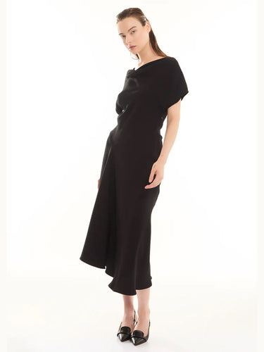 Midi-jurk met drapering zwart