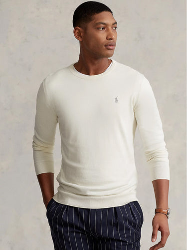 RALPH LAUREN-Maglia Girocollo con Effetto Texture Crema-TRYME Shop