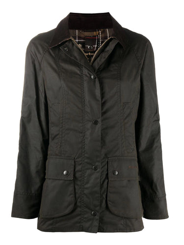 BARBOUR-Giacca Beadnell in Cotone Cerato Oliva-TRYME Shop