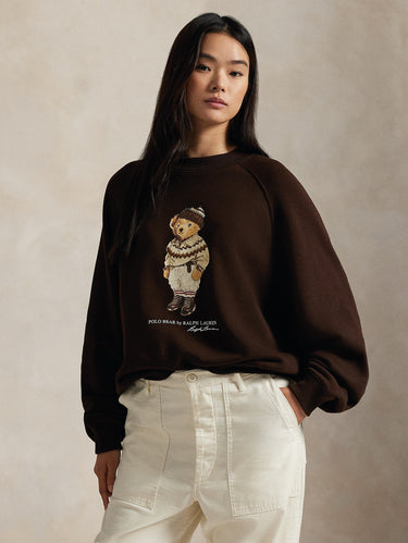 RALPH LAUREN-Felpa Ampia con Stampa Polo Bear Marrone-TRYME Shop