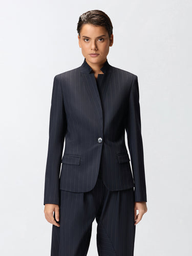 PINKO-Giacca Sfiancata in Lana Gessata Blu-TRYME Shop
