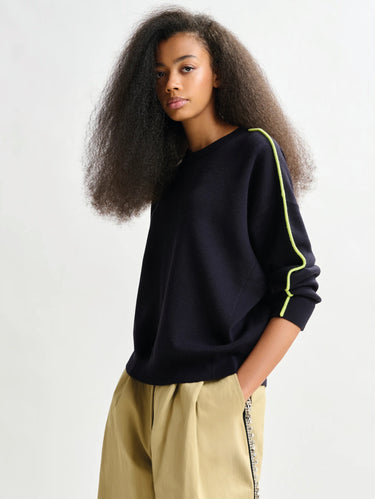 ESSENTIEL ANTWERP-Maglione con Piping a Contrasto Blu-TRYME Shop