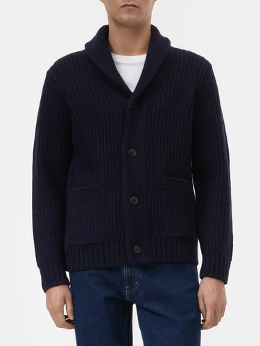 CLOSED-Cardigan a Coste Inglesi in Lana Blu-TRYME Shop