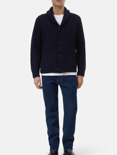 Cardigan a Coste Inglesi in Lana Blu