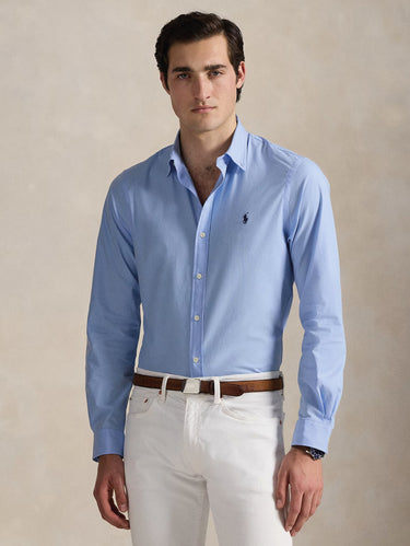 RALPH LAUREN-Camicia Slim Fit in Cotone Traspirante Blu-TRYME Shop