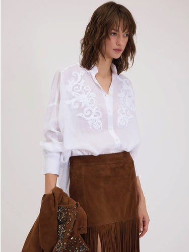 ERMANNO FIRENZE-Camicia in ramiè con Ricamo Bianco-TRYME Shop