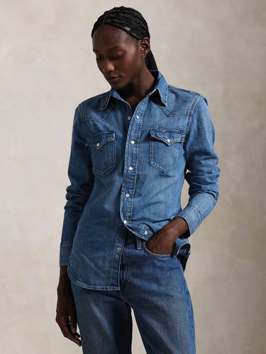 RALPH LAUREN-Camicia Western in Denim Blu-TRYME Shop