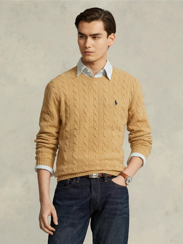 RALPH LAUREN-Maglia in Lana e Cashmere a Trecce Cammello-TRYME Shop