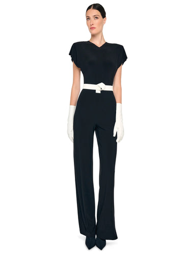 NORMA KAMALI-Tuta con Scollo a V Nero-TRYME Shop
