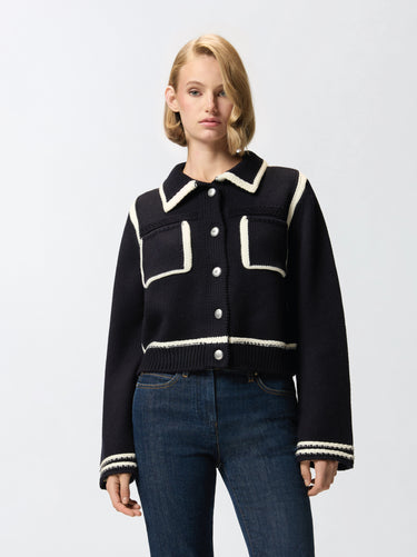 PINKO-Cardigan Preppy in Lana Merino Nero-TRYME Shop