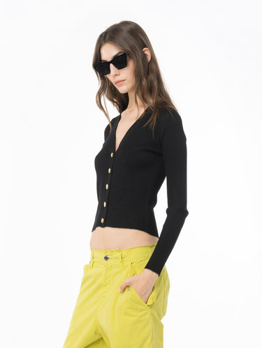 Cardigan con Logo in Trasparenza Nero