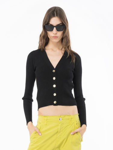 PINKO-Cardigan con Logo in Trasparenza Nero-TRYME Shop
