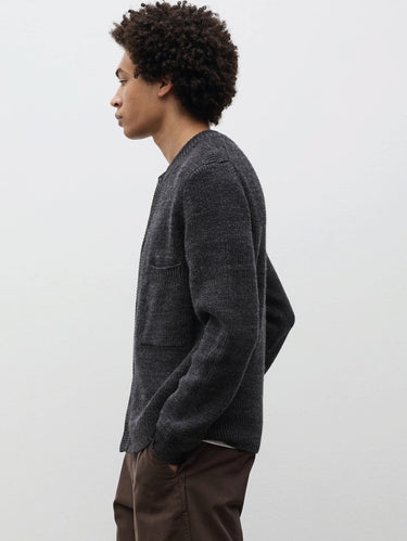 Cardigan Girocollo in Lana e Cotone Grigio Melange