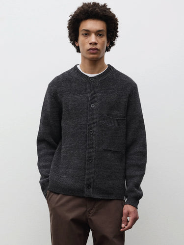 NORSE PROJECTS-Cardigan Girocollo in Lana e Cotone Grigio Melange-TRYME Shop