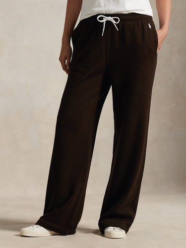 RALPH LAUREN-Pantaloni Gamba Ampia in Felpa Marroni-TRYME Shop
