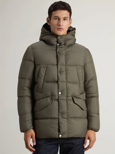 WOOLRICH-Parka Imbottito in Microfibra Cloud Verde-TRYME Shop
