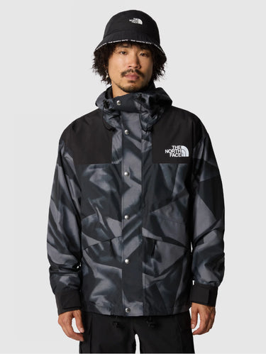 Retro Mountain Jacke mit Kapuze Print Grau