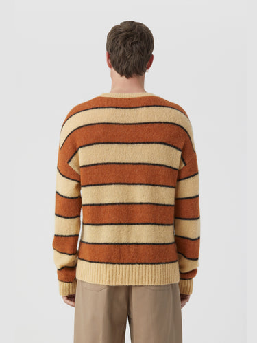 Ronde Hals Alpaca met Strepen Geel/Oranje