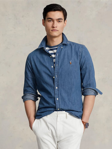 RALPH LAUREN-Camicia in Denim Slim Fit Blu-TRYME Shop