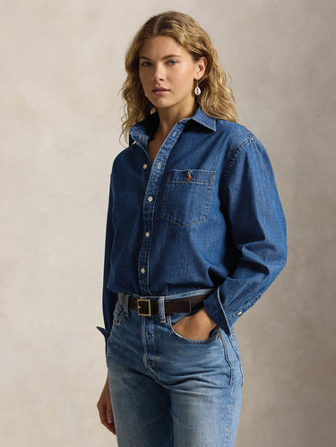 RALPH LAUREN-Camici in Denim con Taschino Indigo Blu-TRYME Shop