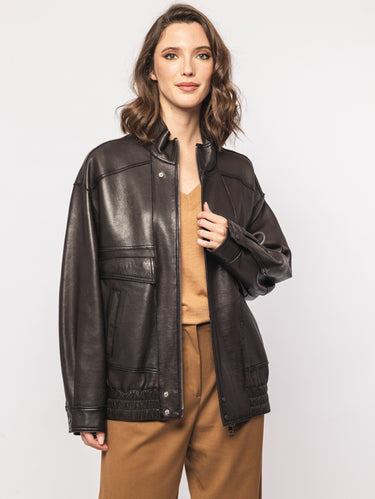 THE JACKIE-Bomber Ampio in Pelle Foderata Marrone-TRYME Shop