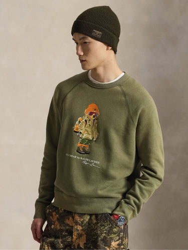 RALPH LAUREN-Felpa Girocollo con Polo Bear Verde-TRYME Shop