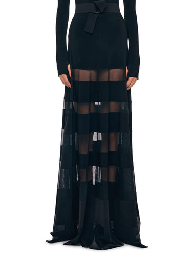 NORMA KAMALI-Gonna Lunga con Inserti in Rete Semitrasparente Nero-TRYME Shop