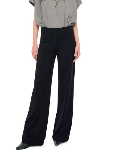 NORMA KAMALI-Pantaloni Ventre Piatto e Gamba Larga Nero-TRYME Shop