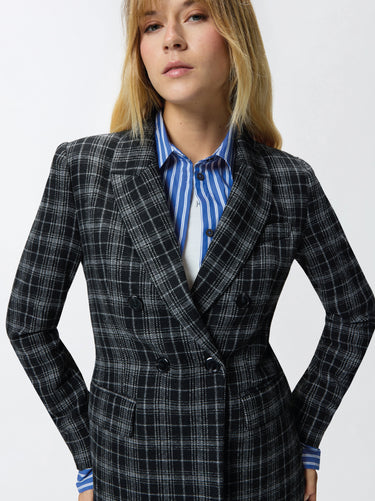 Veste Croisée à Carreaux Noirs