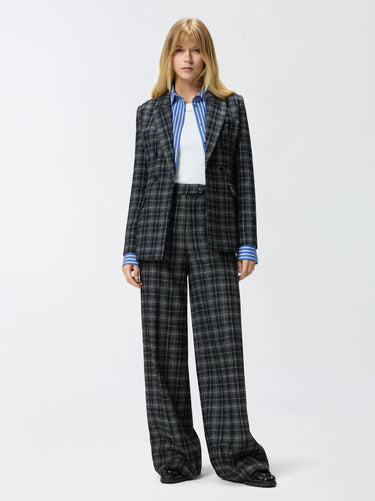 Veste Croisée à Carreaux Noirs