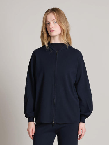 MAX MARA MM-Felpa con Zip e Cappuccio in Viscosa Blu-TRYME Shop