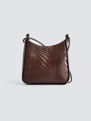 DRAGON DIFFUSION-Borsa Hobo Intrecciata in pelle Glendhu Optical Weave Marrone-TRYME Shop