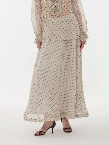 P.A.R.O.S.H.-Gonna in Chiffon a Pois Panna/Marrone-TRYME Shop