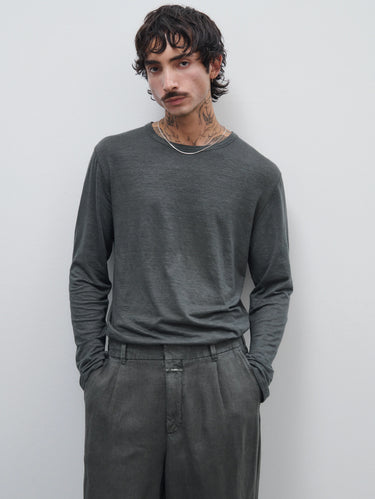 CLOSED-Maglia Girocollo Maniche Lunghe in Lino Grigio-TRYME Shop