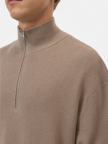 Pullover mit halbem Reißverschluss Beige