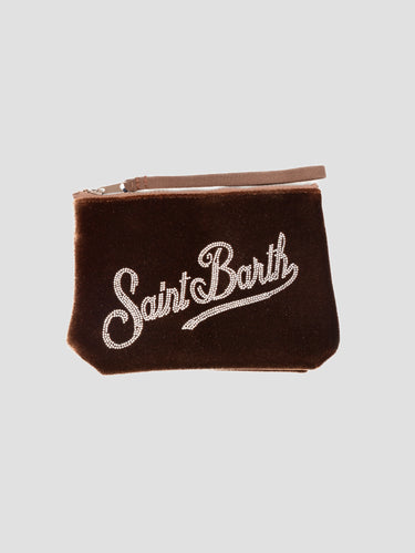MC2 SAINT BARTH-Pochette Aline Velvet Logo in Strass Marrone-TRYME Shop