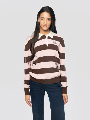 MC2 SAINT BARTH-Maglia Polo a Righe Misto Lana Rosa/Marrone-TRYME Shop