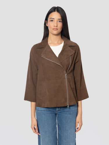 THE JACKIE-Chiodo in Pelle Scamosciata Marrone-TRYME Shop