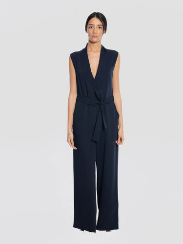 P.A.R.O.S.H.-Tuta in Cady con Collo Sciallato Blu-TRYME Shop