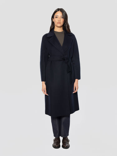 MAX MARA-Cappotto Lungo in Lana con Cintura Blu-TRYME Shop
