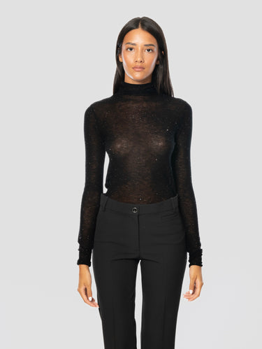 PINKO-Maglia in Lana Ultrafine con Micro Paillettes Nero-TRYME Shop