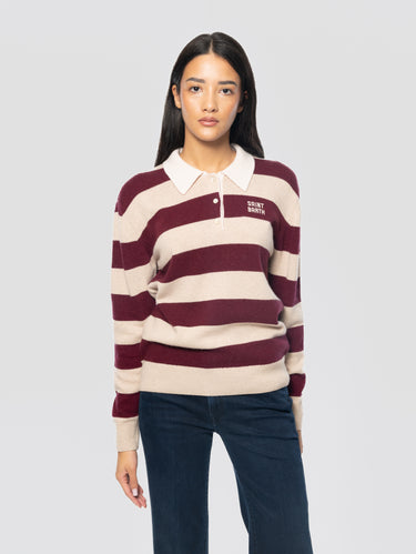 MC2 SAINT BARTH-Maglia Polo a Righe Misto Lana Beige/Bordeaux-TRYME Shop